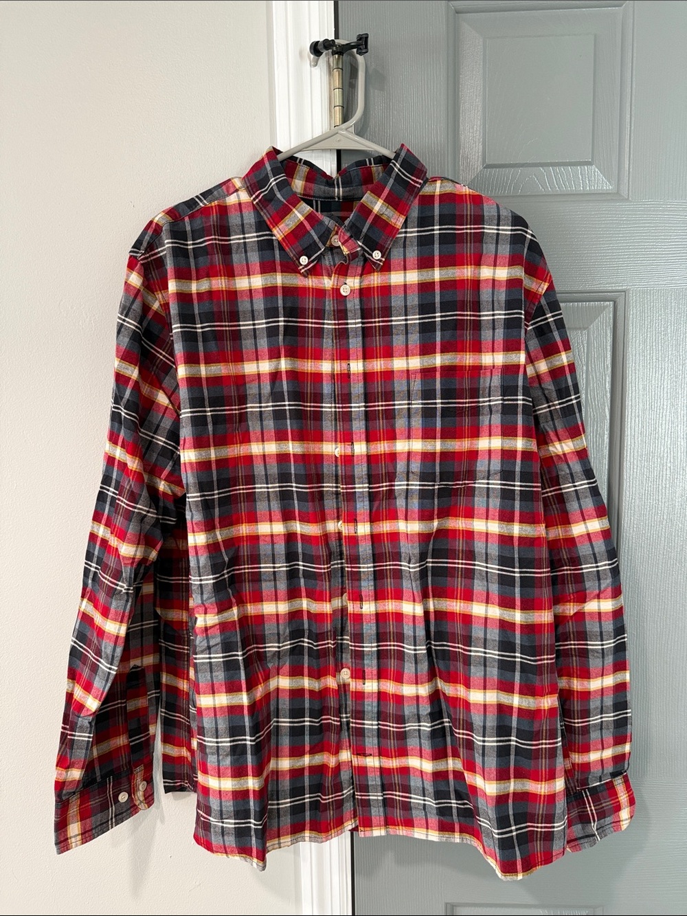 Men's Red and Black Plaid Button-Down Shirt